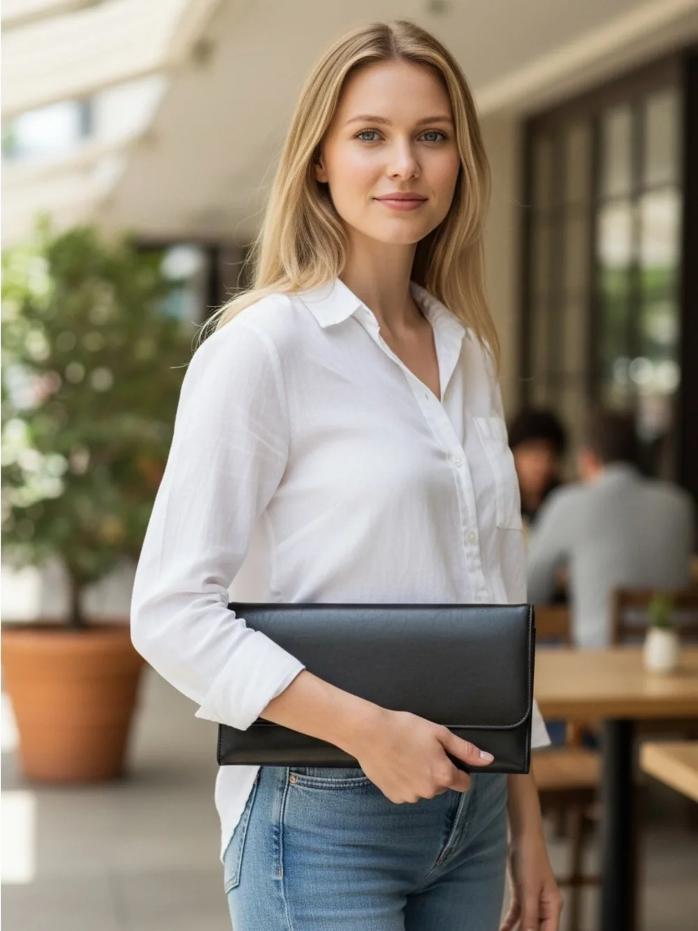 Classic Vintage Black Leather Clutch - Sleek and Minimalist